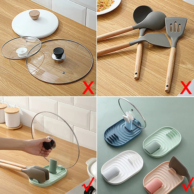 1pc Polychrome Silicone Nordic Style Pot Holder Lid Shovel Storage Rack Practical Multifunctional Utensils for Kitchen Supplies